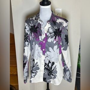 Floral Button Down Shirt - Gray, Purple, Black